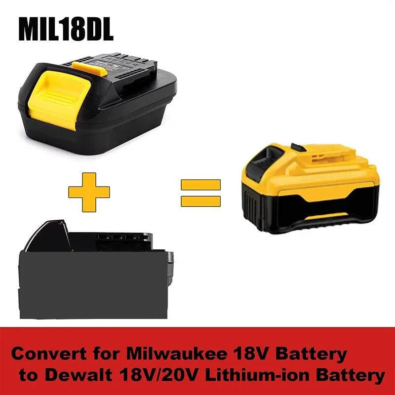 Mil18DL Li-ion conversor adaptador de bateria, convertido para Dewalt, uso da ferramenta elétrica, Milwaukee 18V, 20V