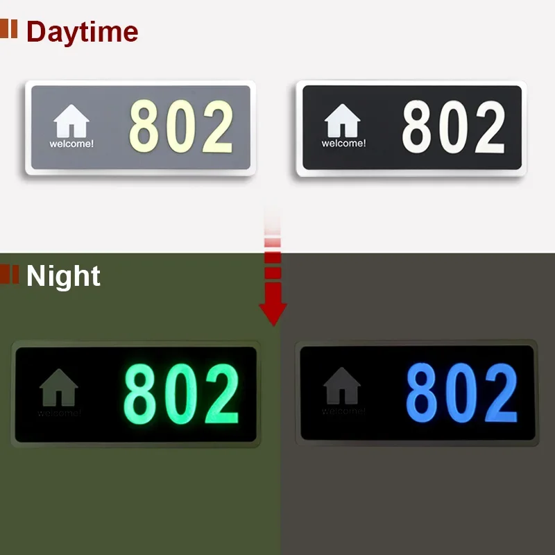 

Светящийся ночник, номер дома, наклейки на заказ, тарелка для квартир, двери, дома, отеля, гостевой номер, флуоресцентный знак, дизайн номера