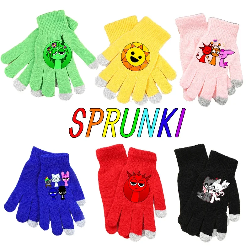 Sprunki Gloves Boy Girl Cartoon Screen Knitted Gloved Children Winter Warm Anime Fashion Accessories Kids Birthday Cute Gifts