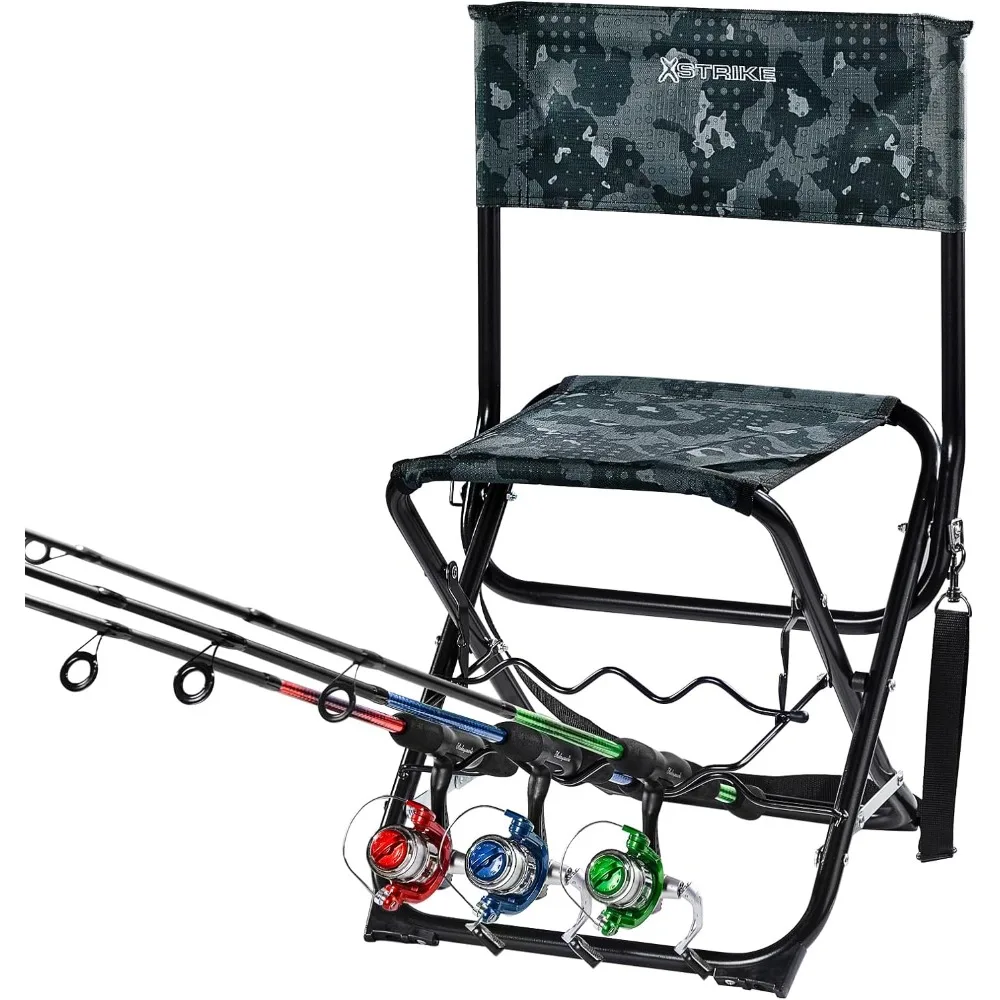 X Strike Fishing Chairs with Rod Holder Outdoor Folding Fishing Stool for Adults Portable Camping Chair for Ice Fishing, Camp