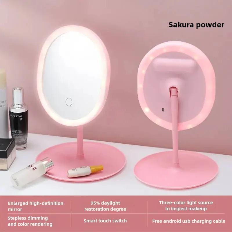 Espejo de tocador LED, espejo de tocador con luz ajustable inteligente, espejo de luz de relleno de escritorio, modelo de carga de un toque, espejo portátil