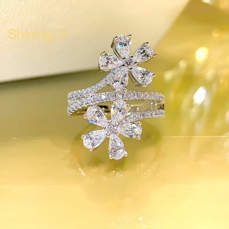 

Сияющее U S925 серебряное кольцо с цветочным принтом и высокоуглеродистым бриллиантом для женщин, ювелирные изделия на свадьбу