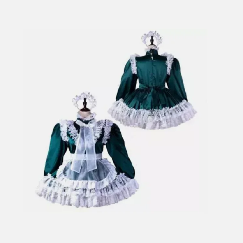 Sissy Girl Maid Lockable Satin Dress Cosplay Costume Tailored