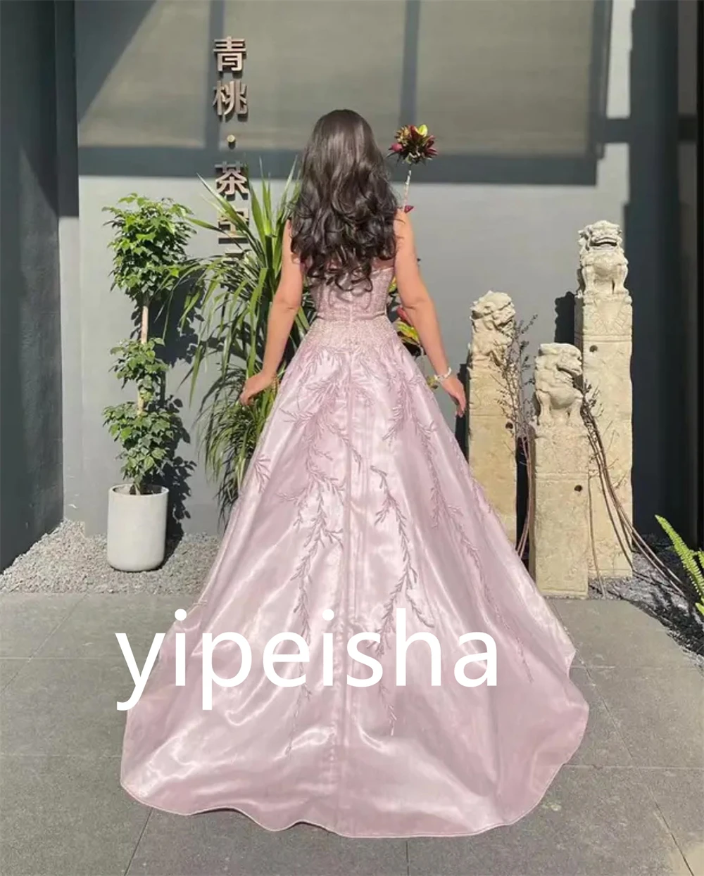 Customized Sparkle Women Strapless Ball Gown Party Dress Beading Embroidery Floor Length Satin Evening  Casual