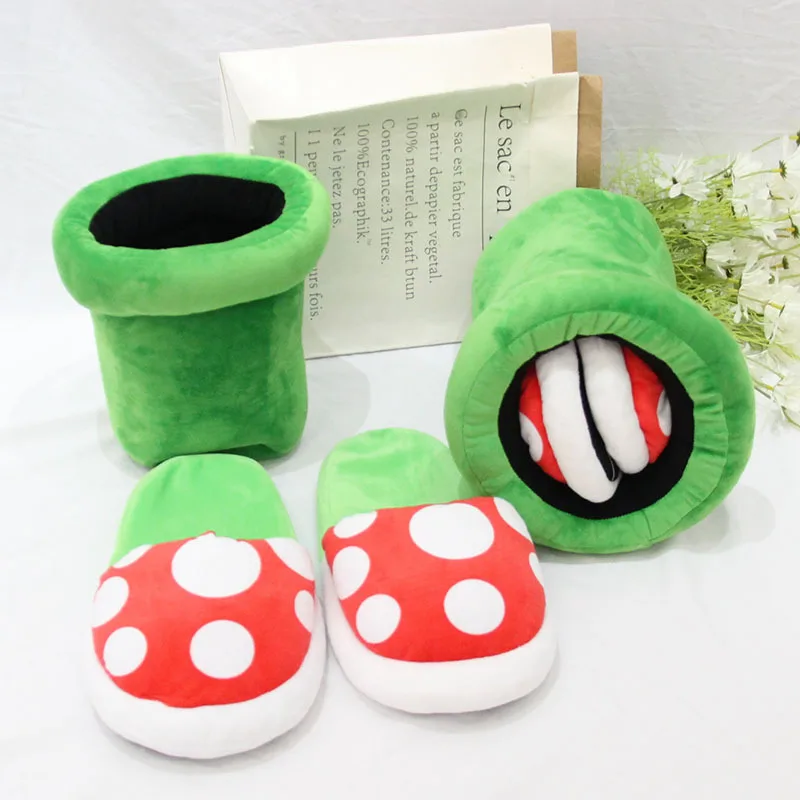 Super Mario Cartoon Mushroom Home Slippers Plush Piranha Plant Plush Creative Shoes Toys For Kids Peluche Stuffed Toy Kids Gift