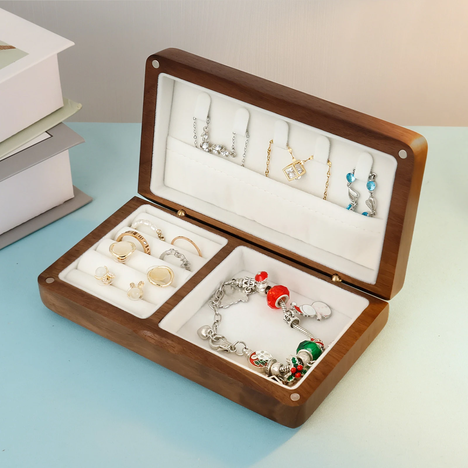 

Wooden Jewellery Box Necklace Ring Bracelets Earrings Storage Cases Present Trinket Unique Birthday Anniversary Gift