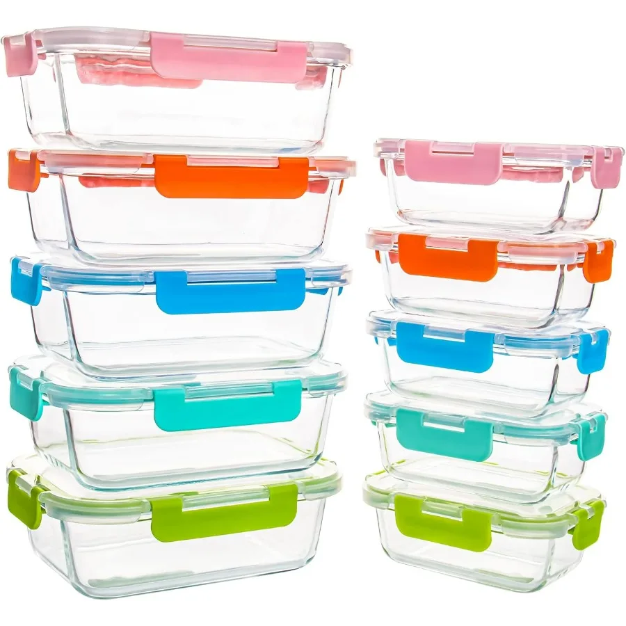 

10 Pack Glass Food Storage Containers Glass Meal Prep Containers with Lids Leak Proof Clear Glass Bento Boxes for Adults Microw