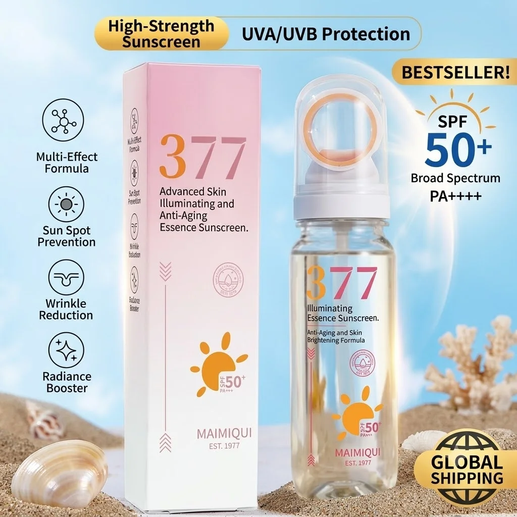 MAIMIQI 90g 377 Whitening Sunscreen Spray SPF 50+ Anti Wrinkle Waterproof Sweatproof Face Body Sunblock Isolation Mist 1Pc