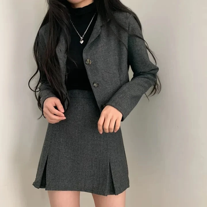 Faionable ort – costume Jaet et jupe pour femme, ensemble deux pièces coréen, coupe régulière, vêtements printemps automne hiver