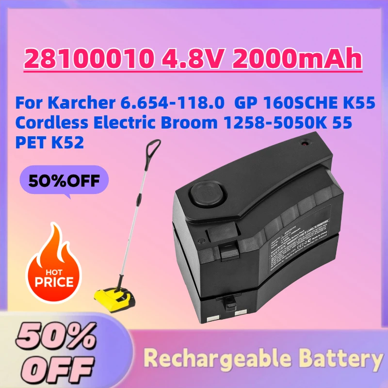 

New 28100010 4.8V 2000mAh Vacuum Battery for Karcher 6.654-118.0 GP 160SCHE K55 Cordless Electric Broom 1258-5050K 55 PET K52