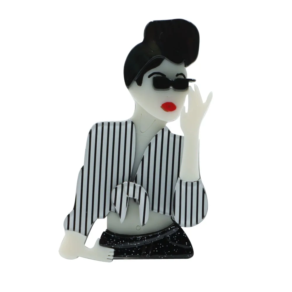 CINDY XIANG Acrylic Multi-layer Handmade The Girl in the Striped Shirt Design Brooch