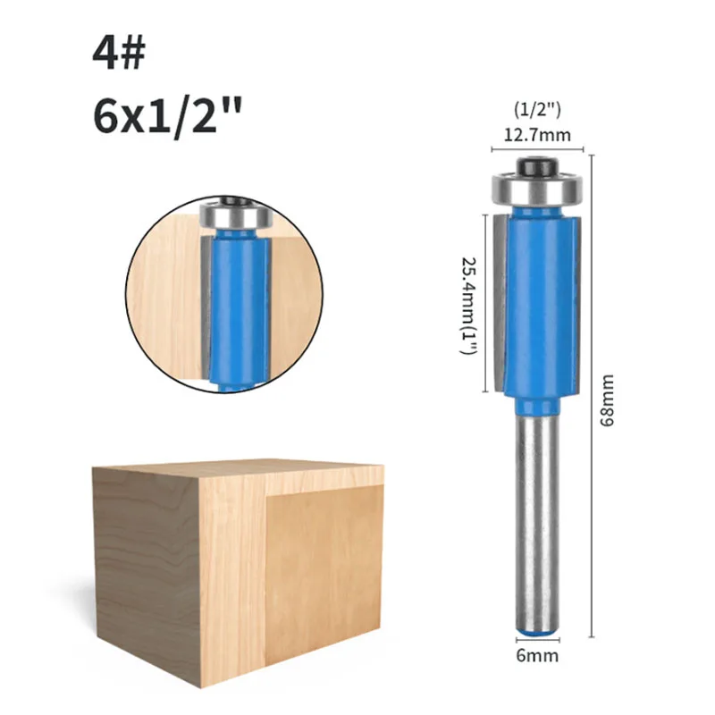 6mm 6,35mm Schaftfräser mit Lager, Holzbearbeitungs-Fräser, Planfräser für Holzgravurmaschine, Trimmwerkzeug – Detail 8