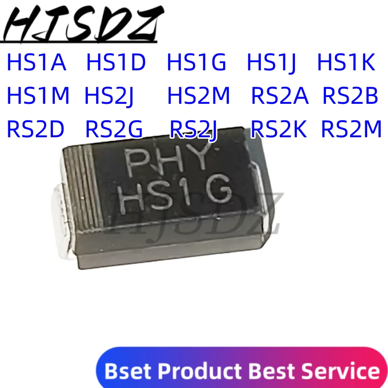 50 unids/lote rápido diodo de recuperación HS1A HS1D HS1G HS1J HS1K HS1M HS2J HS2M RS2A RS2B RS2D RS2G RS2J RS2K RS2M SMA DO-214