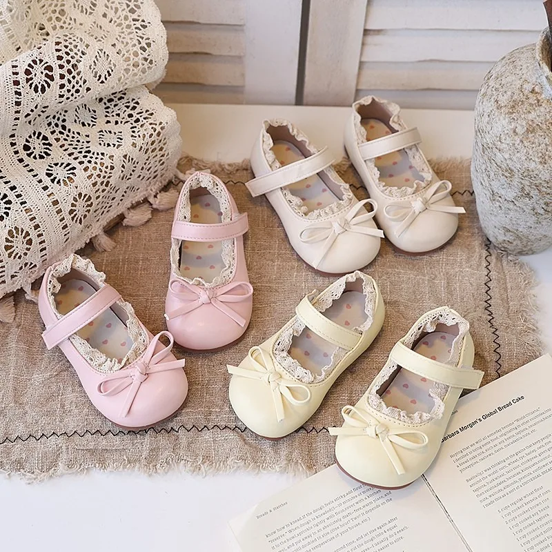 Girls Princess Shoes Ruffles Spring Autumn Butterfly-knot Girls Ballet Shoes Elegant Sweet Candy Color Children Flat Shoes