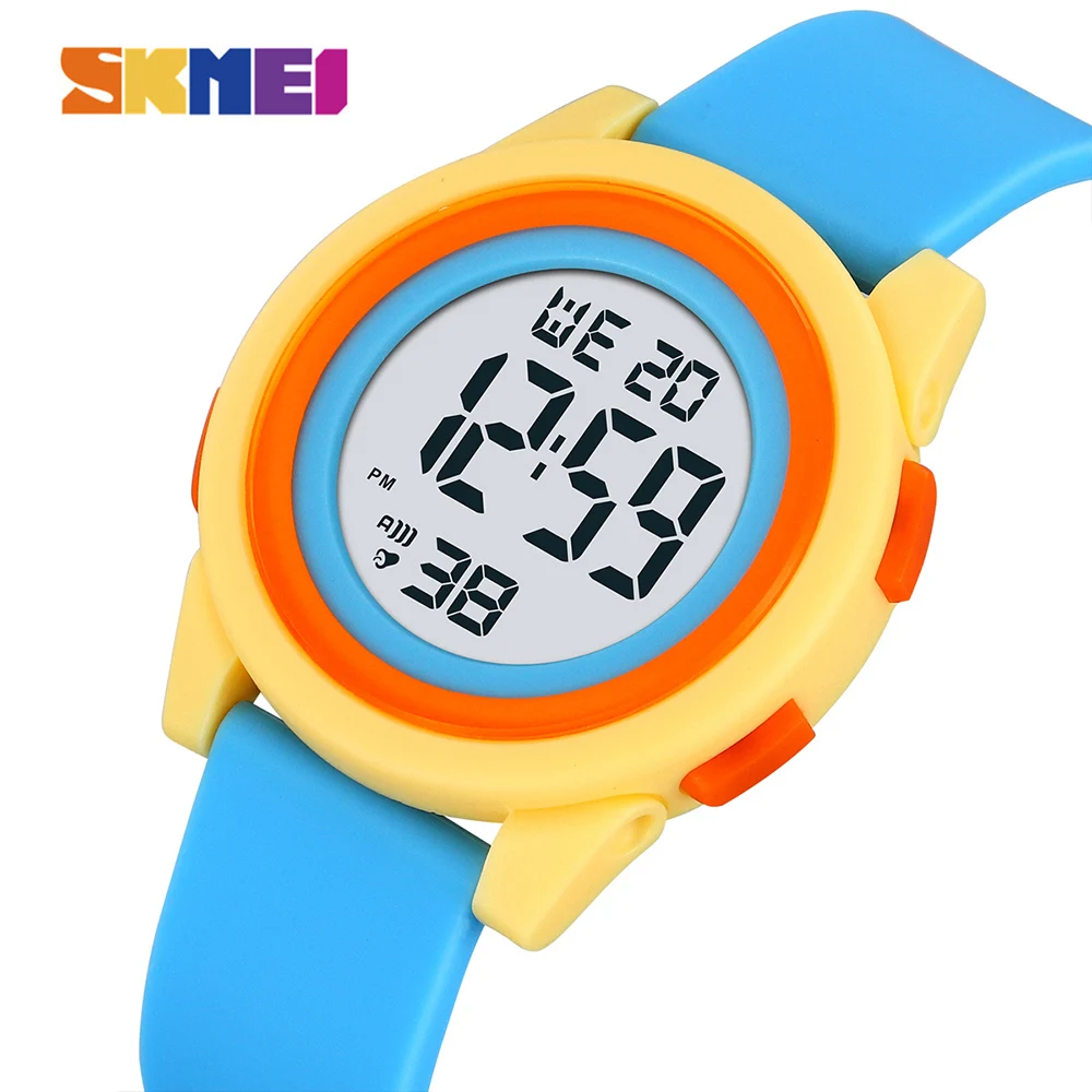 SKMEI 2429 デジタル LED ブラックライトストップウォッチ子供腕時計 50 メートル防水腕時計少年少女時計目覚まし時計子供
