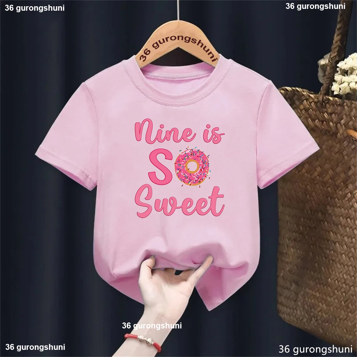 9nd Birthday Sweet Donut Graphic Print T Shirt For Girls Funny Kawaii Kids Clothes White Pink T-Shirt Summer Fashion Tops Tee