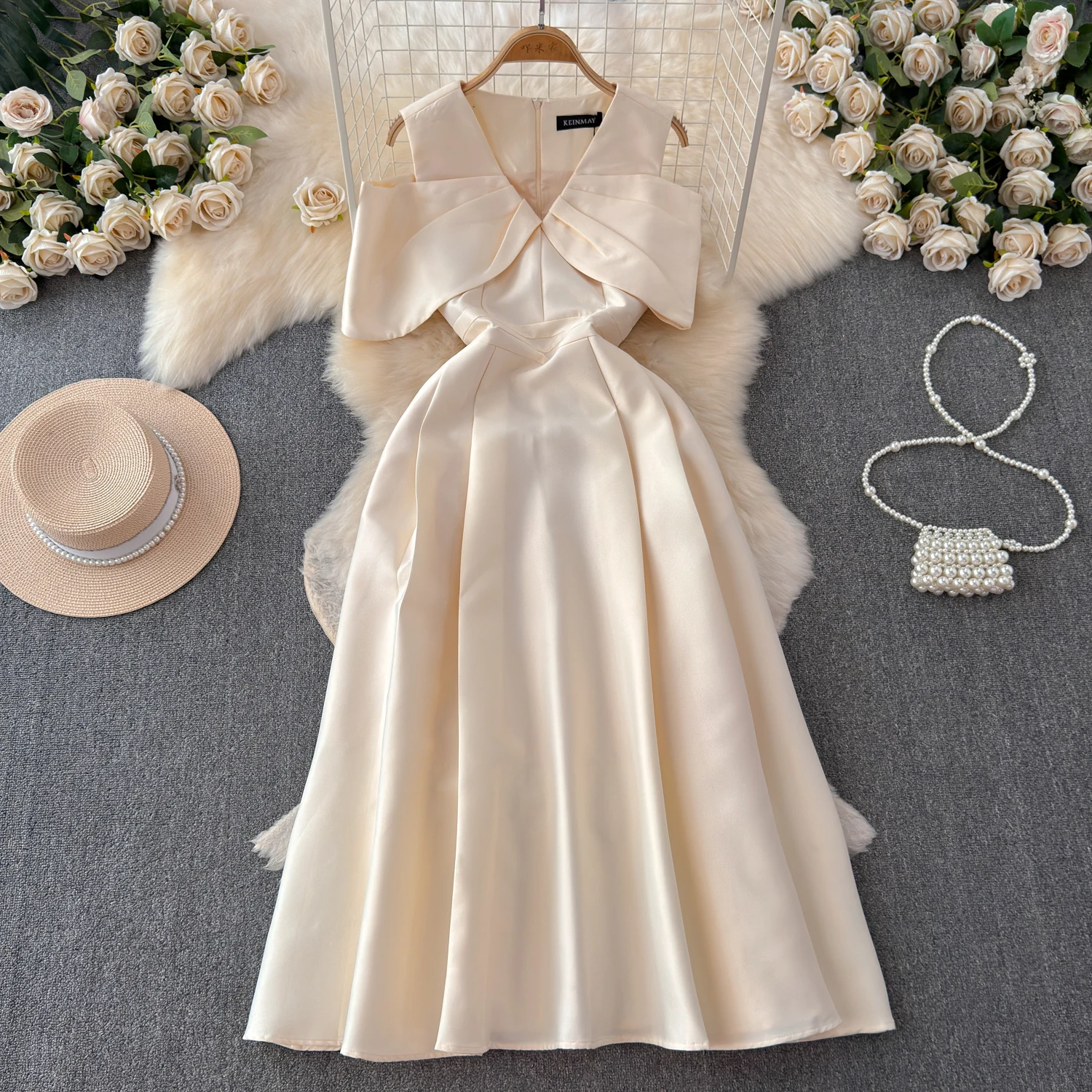 High Quality Banquet Parties Long Dresses Shoulder Baring High Waist Big Swing Ladies' Light Luxury Dress