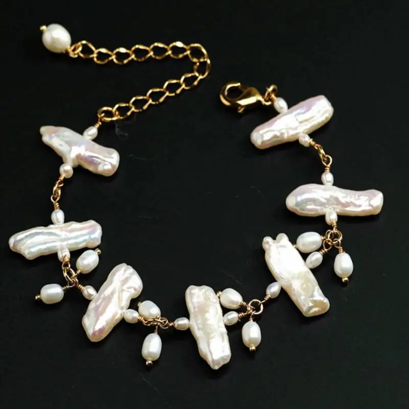 Natural Lute pearl White freshwater pearl bracelet 7.5 