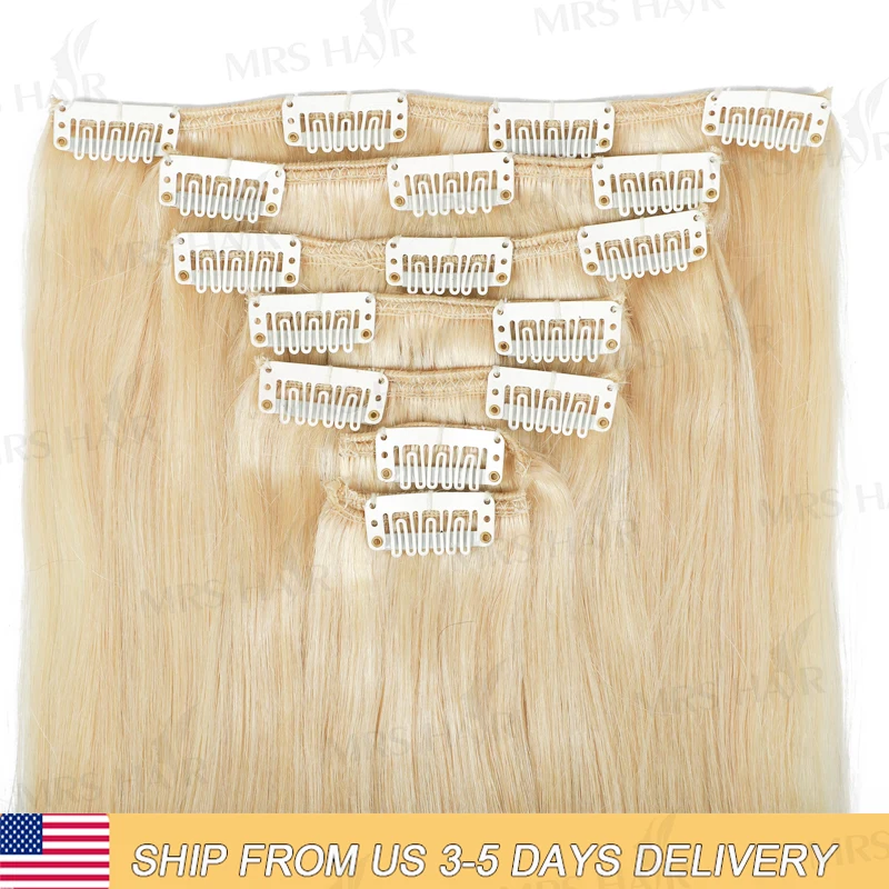 

20inch 613 Clip in Human Hair Extensions Real Natural Clip in Extensions Double Weft Full Head 7PCS Clip on Hair