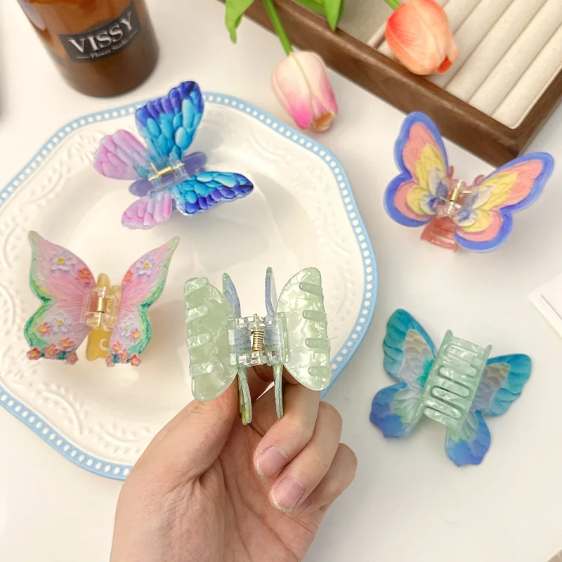 NEW Sweet Korean Style Butterfly Hair Claw Acrylic Claw Clips Summer Trendy Hair Clips INS Hair Accessories for Women Girls
