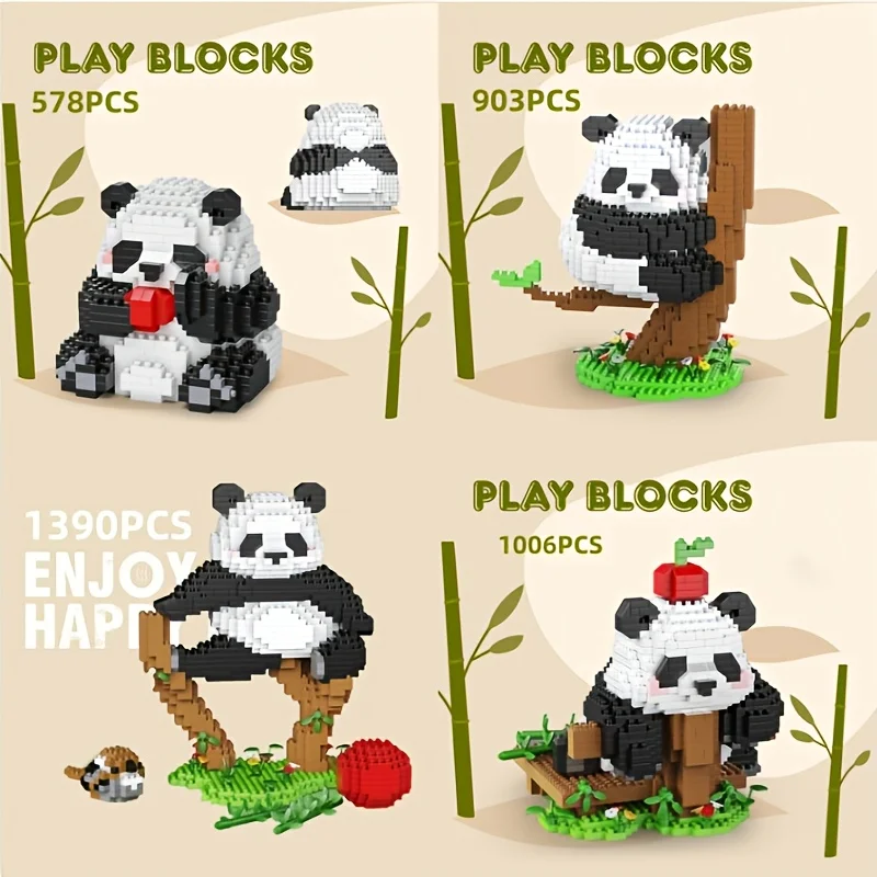 Juego de bloques de construcción de panda grande, adorables bloques de construcción de figuras de panda, juguete educativo de construcción para desarrollar habilidades prácticas