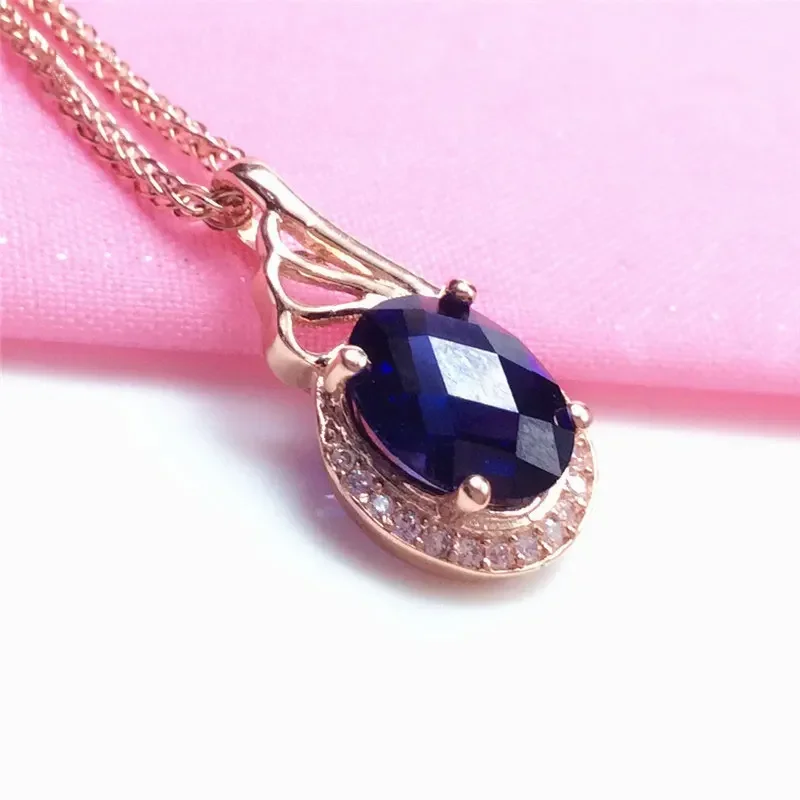 

585 Purple Gold Sapphire Necklace Plated 14K Rose Gold Elegant Fashion Ladies Pendant Engagement Party Jewelry for Girlfriend