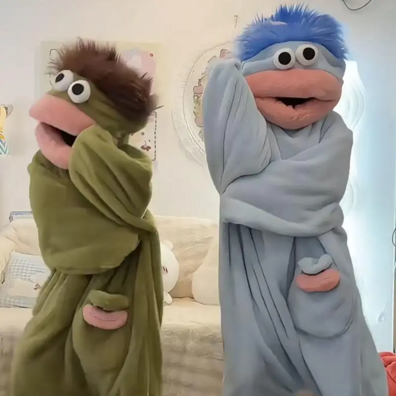 Autumn Winter Big Mouth Monster Cartoon Wacky Pajamas Couple Set Keep Warm Long Style Robe Fleece-Lined Thicken Leisure Homewear