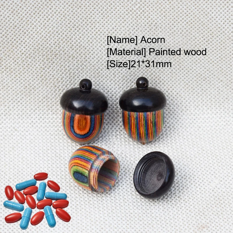 1/2PCS Mini Sandalwood Pill Boxes Portable Granule Storage Box Rescue Tablets Case Small Items Container DIY Acorn Pendants
