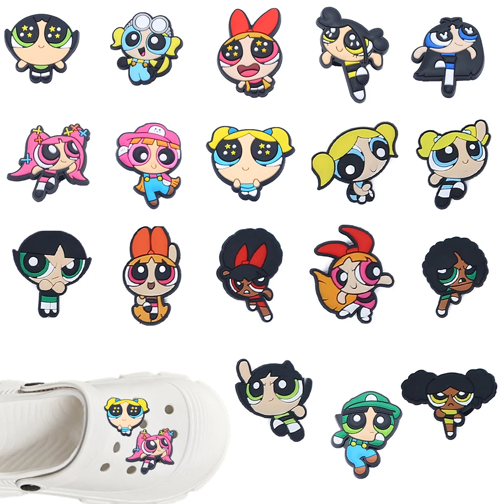 1-50PCS Potdemiel Cartoon Power Girls Series PVC Shoes Accessories Fit with Hole wristbands DIY Shoe Decorations Buckle Gifts