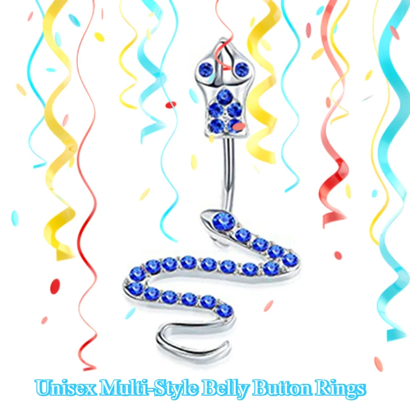 "خاتم بطن ثعبان الماس الجديد للزوجين لعام 2025 - ثقب السرة من الفولاذ المقاوم للصدأ، متعدد الألوان، للجنسين (يطلوب ثقب ذاتي)" #1