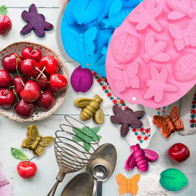 Silicone Cake Molds 8-Cavity Insect Muffin Mould Kitchen Pastry Baking Pan Butterfly Themed Baking Mould Dessert Pastry Tray