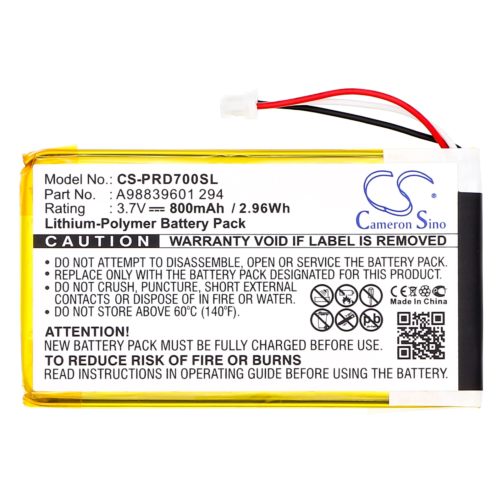 CS Replacement Battery for Sony PRS-700,PRS-700BC PN:A98839601 294 800mAh / 2.96Wh