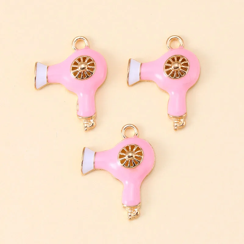 12Pcs Trendy Lovely Enamel Pink Hair Dryer Charms Pendant For Necklace Mobile Phone Chain Jewelry Making DIY Handmade Crafts