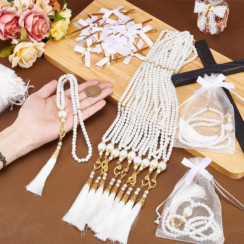 3‑30Sets Muslim Prayer Rosary Beads Tassel Necklace Organza Bag Ramadan Eid Mubarak Religious Giveaway Souvenir Party Favor Gift