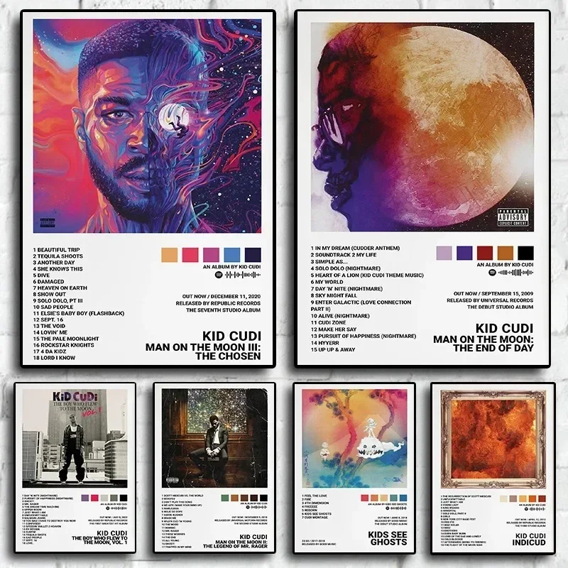 Singer Kid Cudi Album Poster Music Rapper Man Aesthetic Canvas Painting Wall Art Pictures Room Decoration Fanatical Gifts