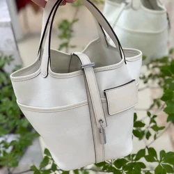 2024 New Fashion Bucket Bag Sail Cloth Basket Handbag Women's Versatile Trend Soft Matching Leather