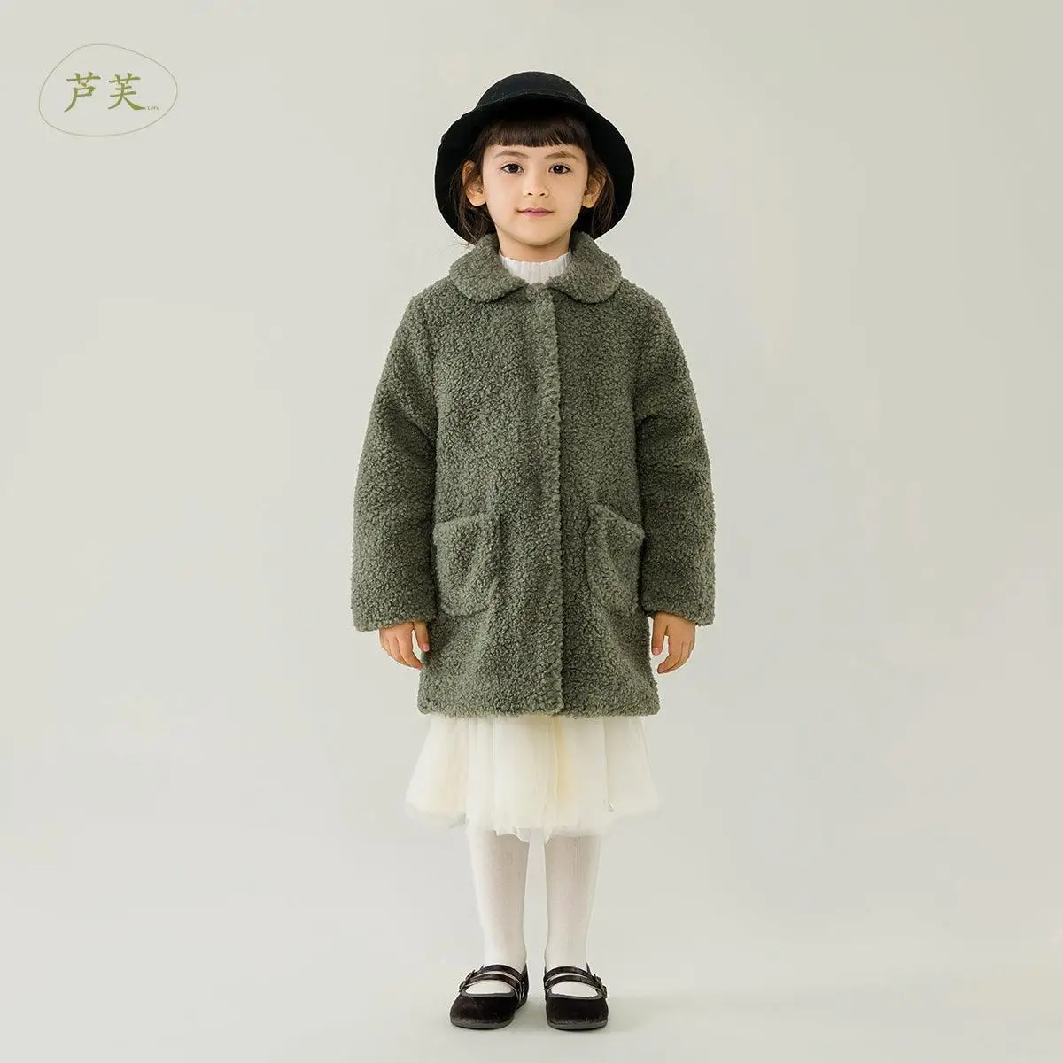 MARC&JANIE   Girls Spring Autumn Winter Faux Alpaca Mid-Length Cotton Coat Jacket 221723 French Series