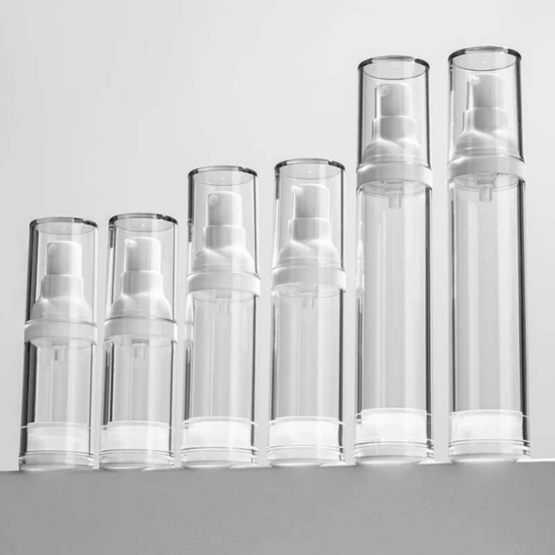 

100pcs 15ml 30ml 50ml Travel Bottle Refillable Bottle Transparent Airless Pump Bottle Perfume Vacuum Spray Bottle