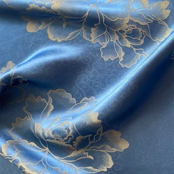 Jacquard Silk Fabric By The Meter for Cheongsam Dresses Clothes Sewing Peony Flower Heavy Crepe Cloth White Plain Drape Soft Diy