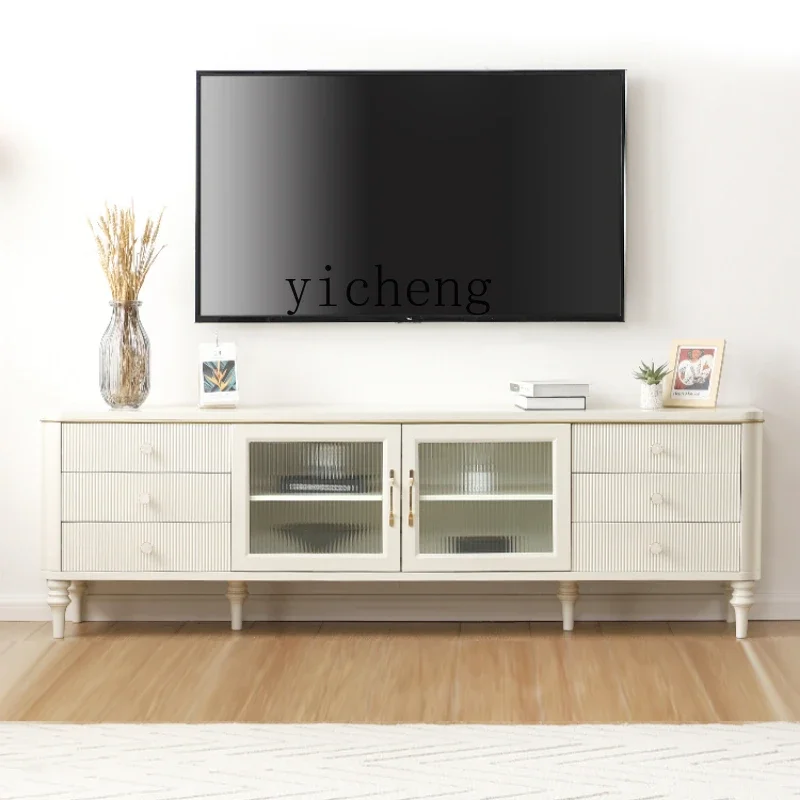 

ZZ ZF Light Luxury Solid Wood TV Cabinet Coffee Table Combination Modern Small Apartment Living Room Storage White