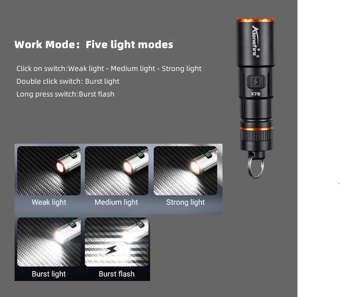 Mini Flashlight Rechargeable EDC Torch Waterproof Hiking Camping Portable Flashlights Torch Hiking Self Defense X76