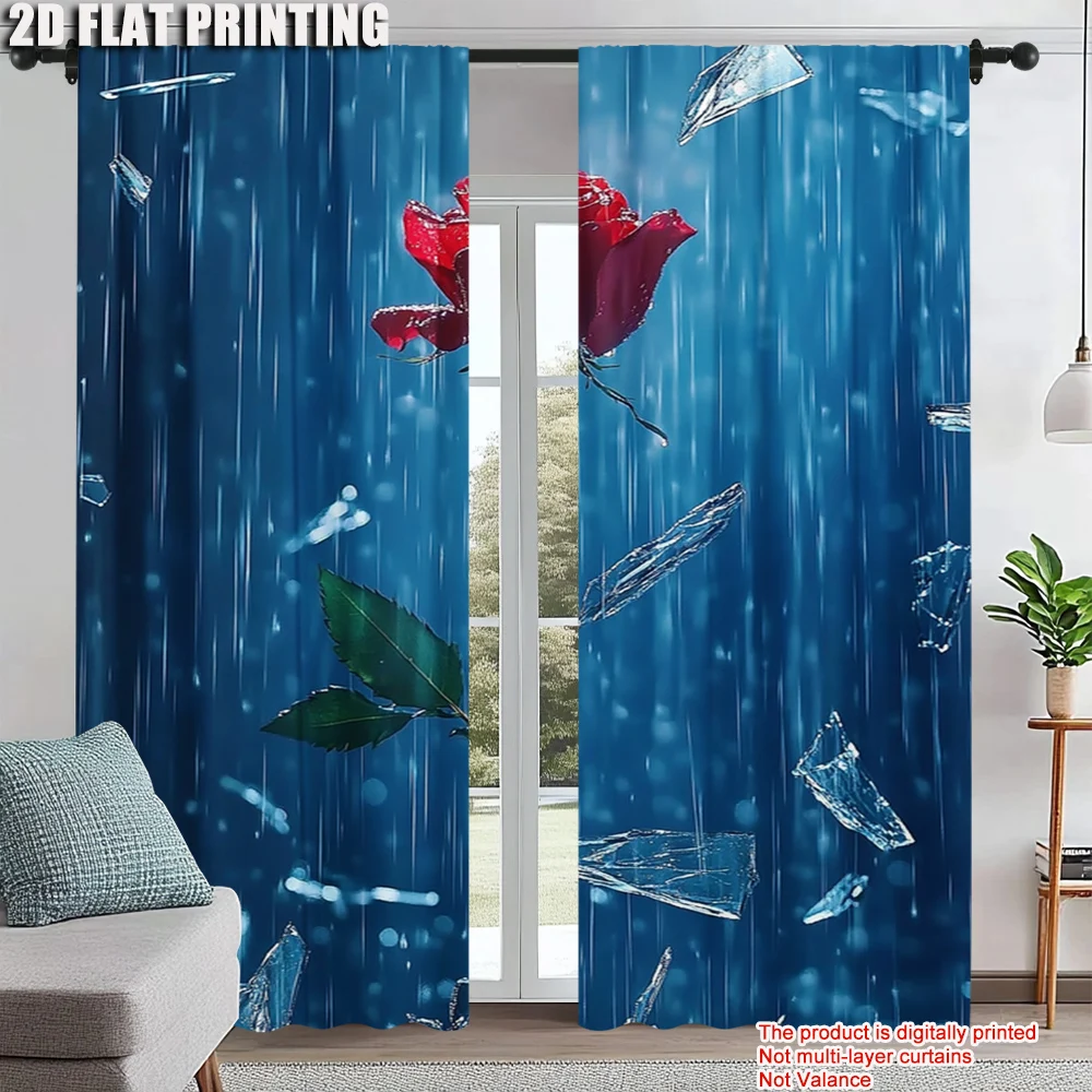 

2pc, Window Drapes red rose Durable Polyester,Without Electricity summer party decorations Perfect for bedroom and living room