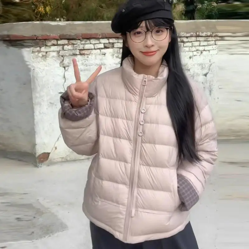 Dames winter nieuwe stijl contrasterende splitsen kort warm broodjack gewatteerd roze katoen dagelijks gebruik damesjas kleding jassen