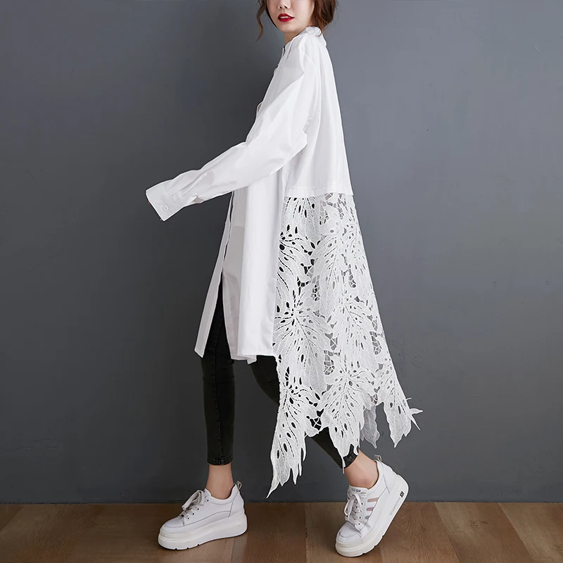 Tannt Women Shirt Irregular Hollow Out Long Sleeves White Black Blouse Tops Asymmetry Patchwork Loose Long Shirt Women 2023 New