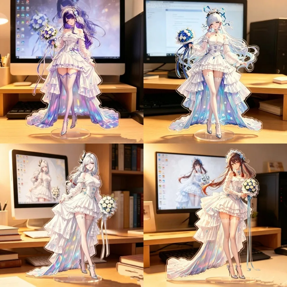 Game Yuan Shen Acrylic Plaque Shenhe Raiden Shogun Hu Tao‌‌‌ Gan Yu Wedding Dress Standing Sign Model Keychain Display Ornament