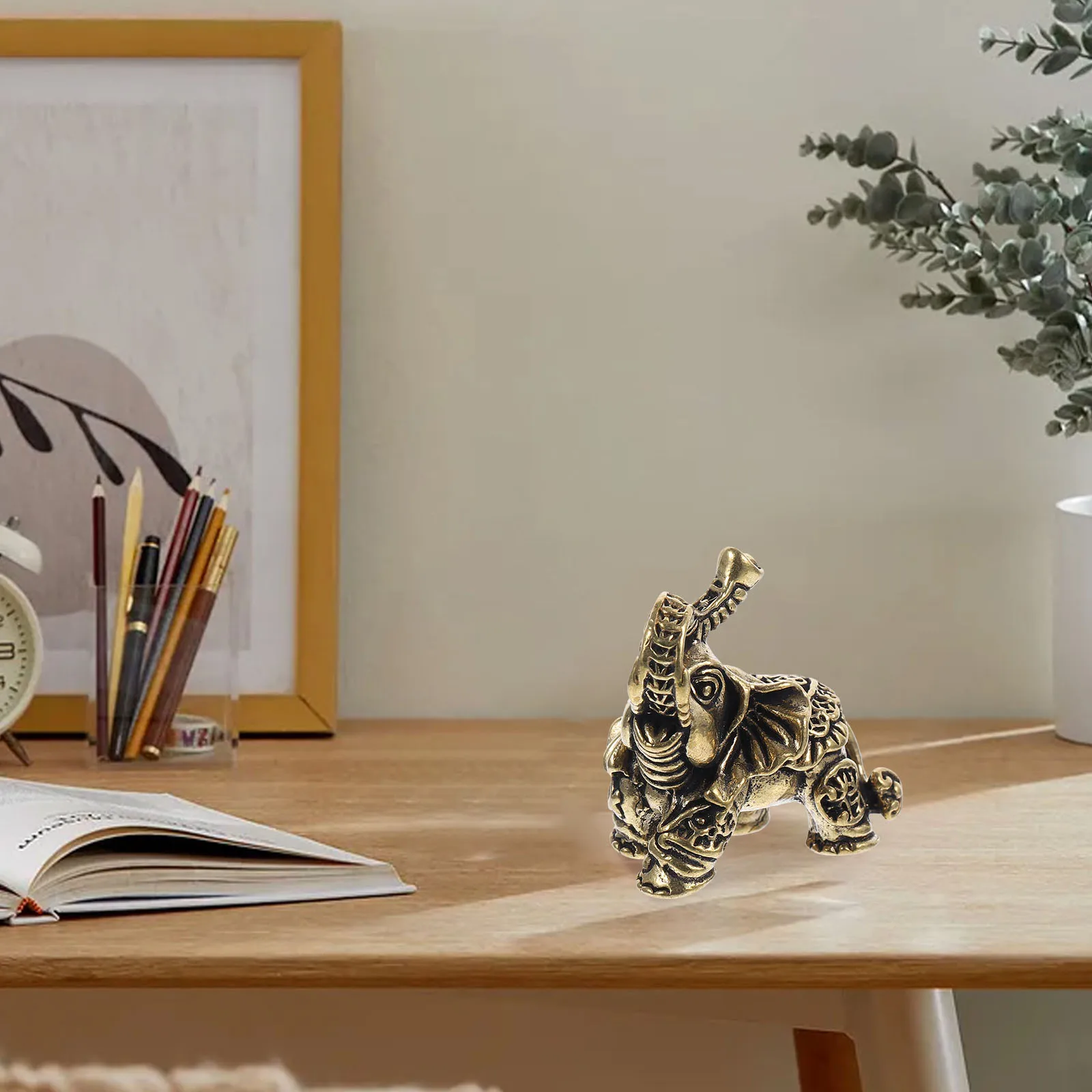 

Brass Elephant Miniature Vintage Animal Statue For Home Office Car Decor Desktop Tabletop Ornament Craft Decoration