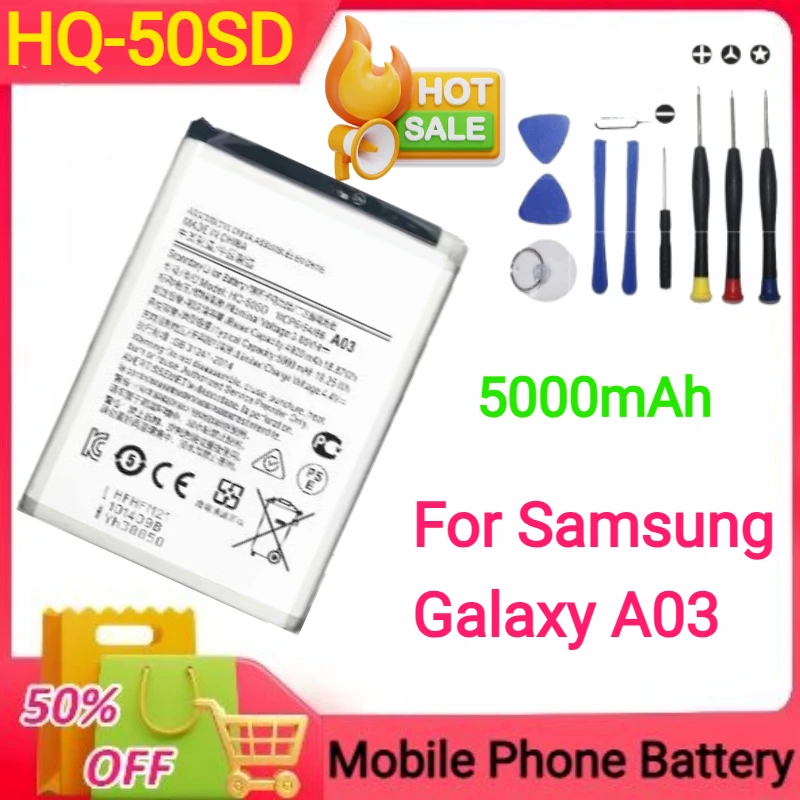 삼성 배터리 HQ-50S HQ-50SD 갤럭시 A02S M02S M025 F02S A03 A03S 휴대폰 배터리 5000mAh SLC-50 +도구