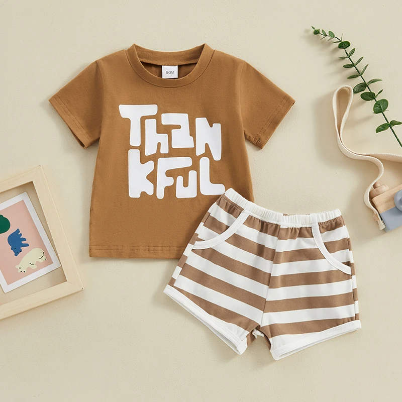 

Baby Boys Girls Summer Outfits Short Sleeve Letter Print Tops Shorts Cute 2Pcs Set Toddler Clothes