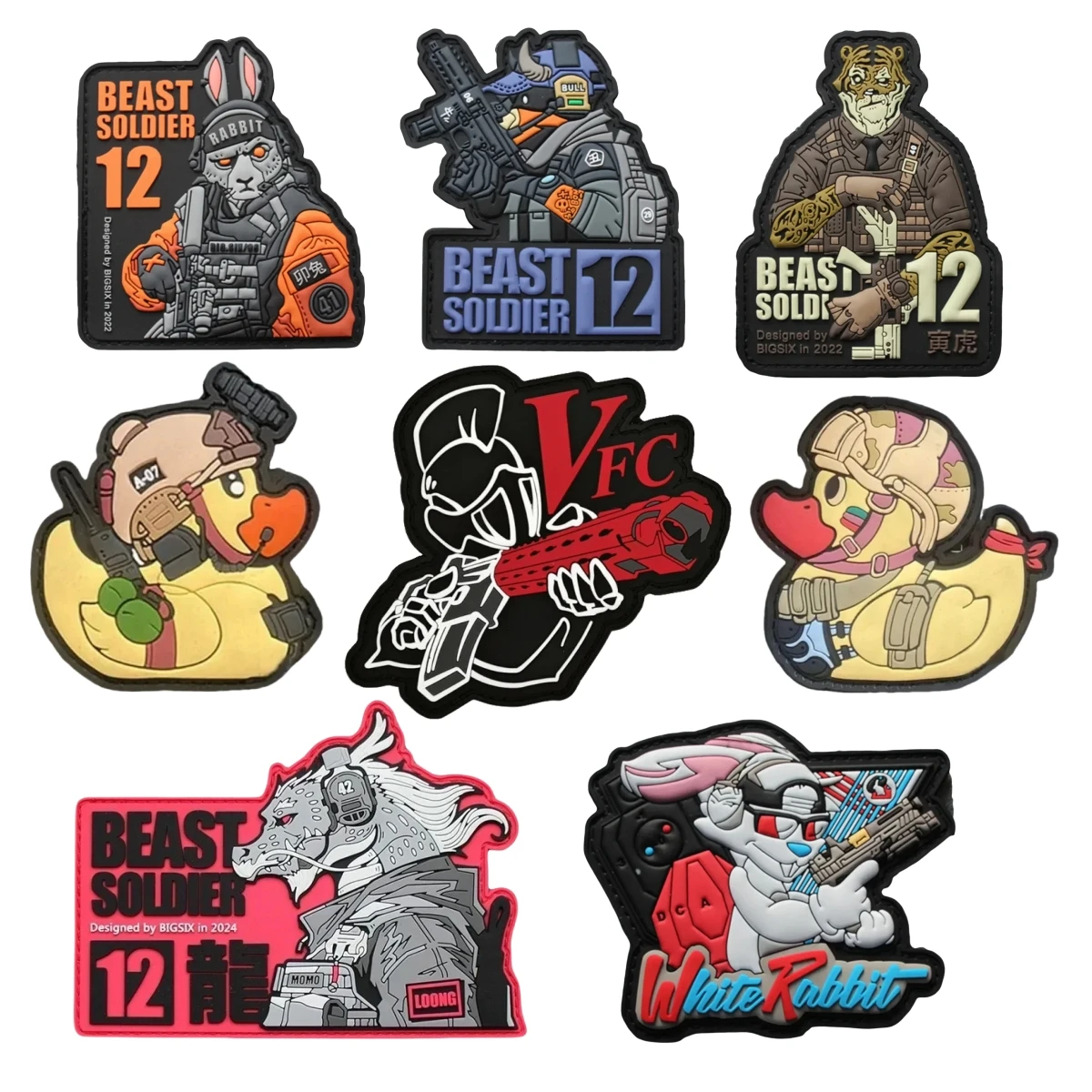 3D PVC Animal Tactical Team Patch Beast Warrior Hook Chinese Zodiac Stickers Military Rabbit Tiger Dragon Morale Badge Backpack