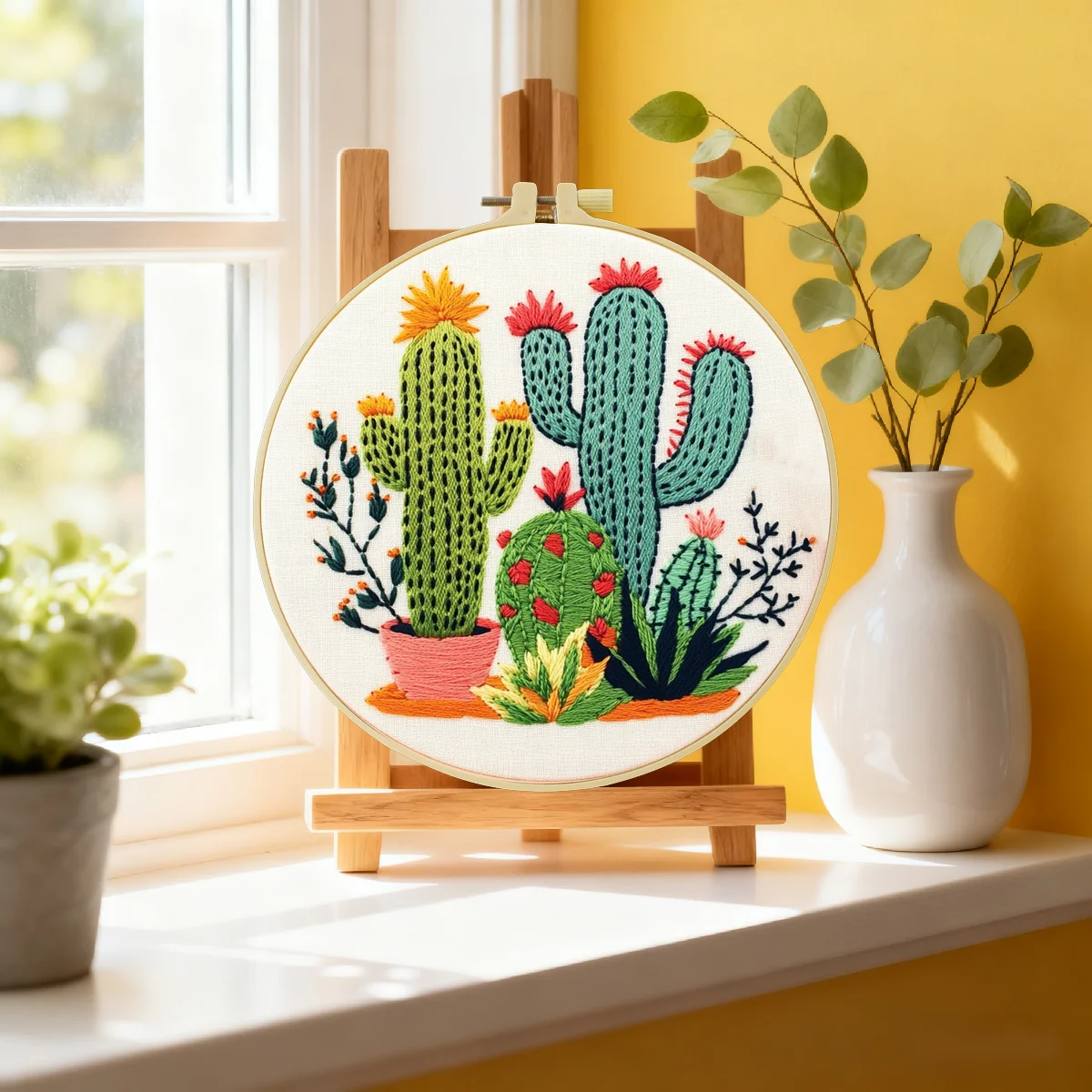 1 Stück 20X20CM/15X15CM 7,87/6,3 Zoll Kaktus-Stickerei-Starter-Kit DIY-Kit DIY-Stickerei-Set Handarbeiten Heimdekoration Nadelkunst – Detail 2